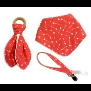 bib, teether, pacifier clip 3 piece baby set